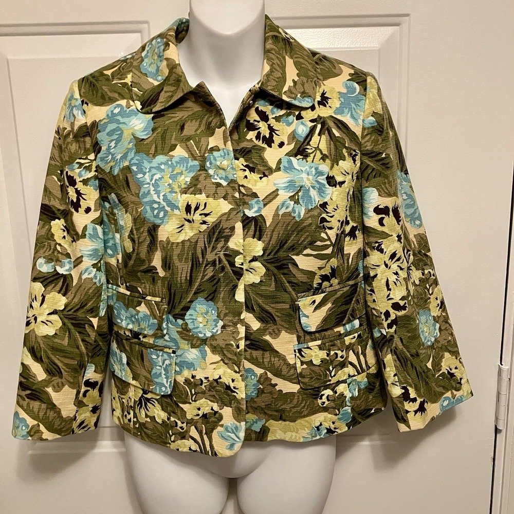 Ann‎ Taylor Loft Size 6 Women's Blazer Jacket Floral Green Yellow Aqua
